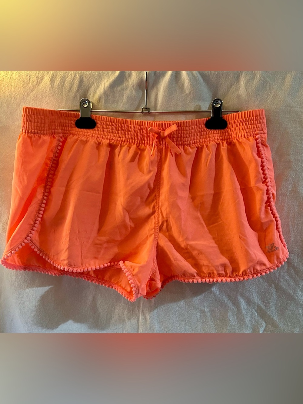 Zero Xposur XXL Swim Pom Pom Trim Board Shorts Coral Neon Orange Smocked Waist